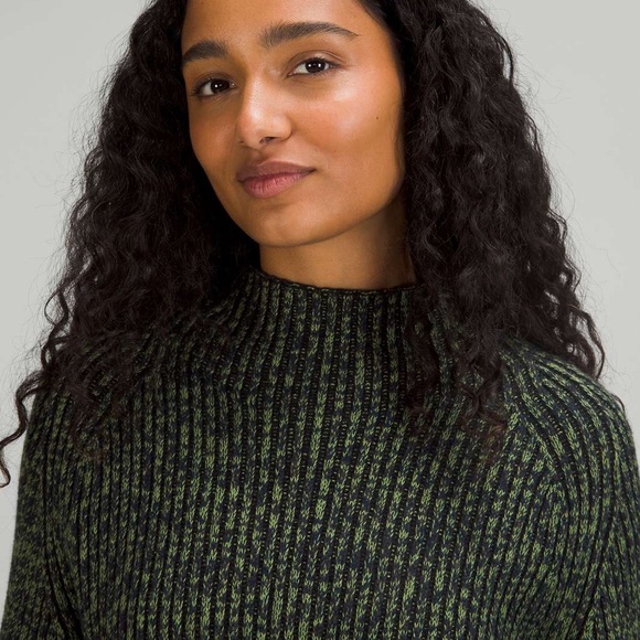 Lululemon Cotton-Cashmere Blend Mock Neck Sweater- Green and Black Knit - Picture 4 of 6